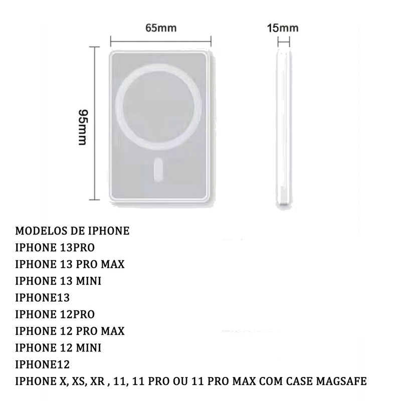 Carregador Portátil 5000Mah Magsafe Indução iPhone Apple Sem fio Bateria Carga Power Bank