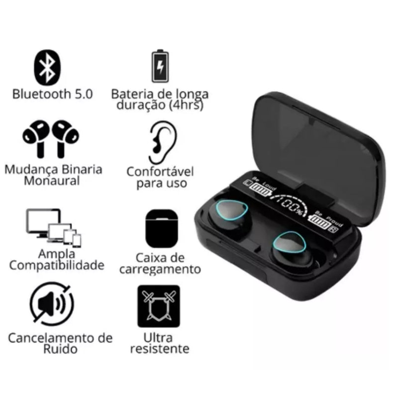 Fone De Ouvido Sem Fio M10 V5.3 Bluetooth Display Touch Android e Iphone
