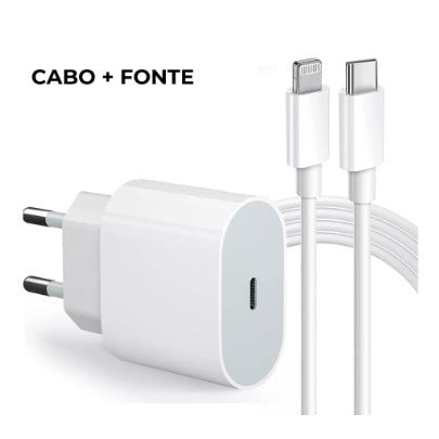 Carregador Para iPhone Fonte + Cabo 20w PD Turbo Rapido Tipo C Lightning