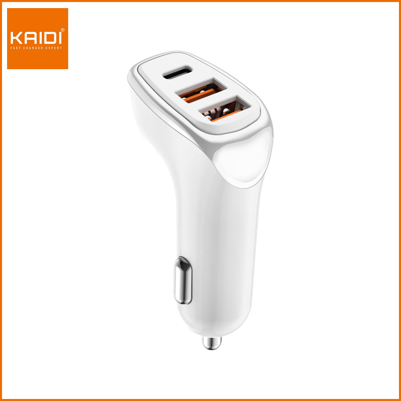 Carregador Veicular Turbo Fonte com 3 Saídas com Cabo USB para Tipo C 1m Kaidi KD-304C