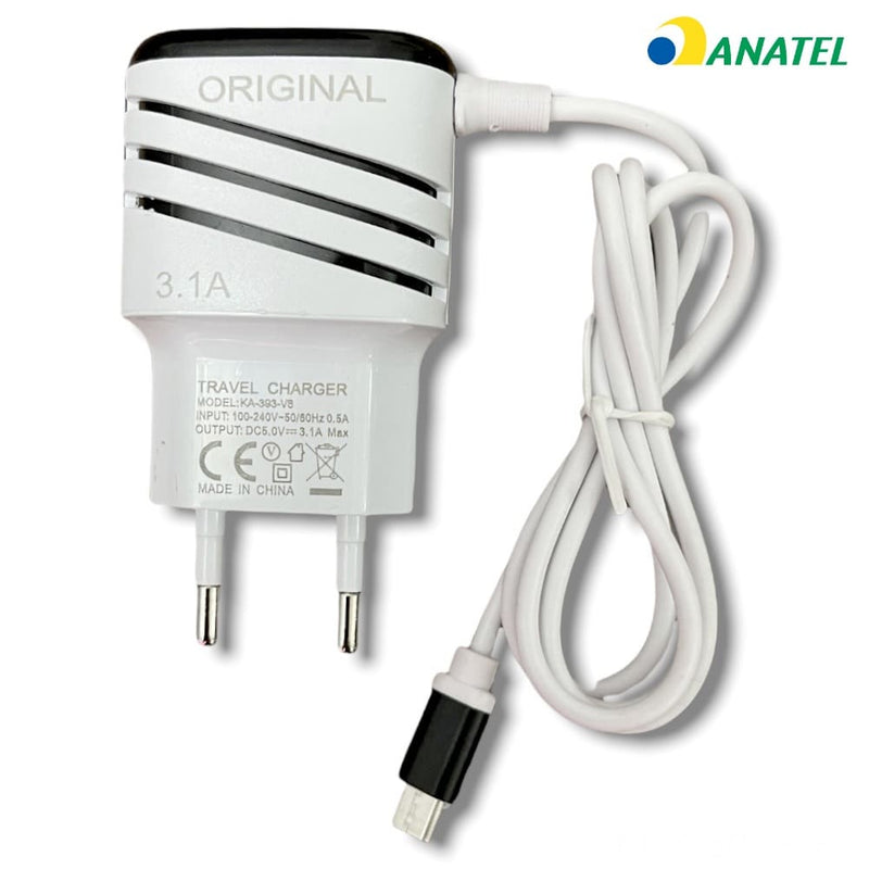 Carregador de Celular Android TIPO C Turbo Fast Charger Duas Saídas USB Homologado ANATEL