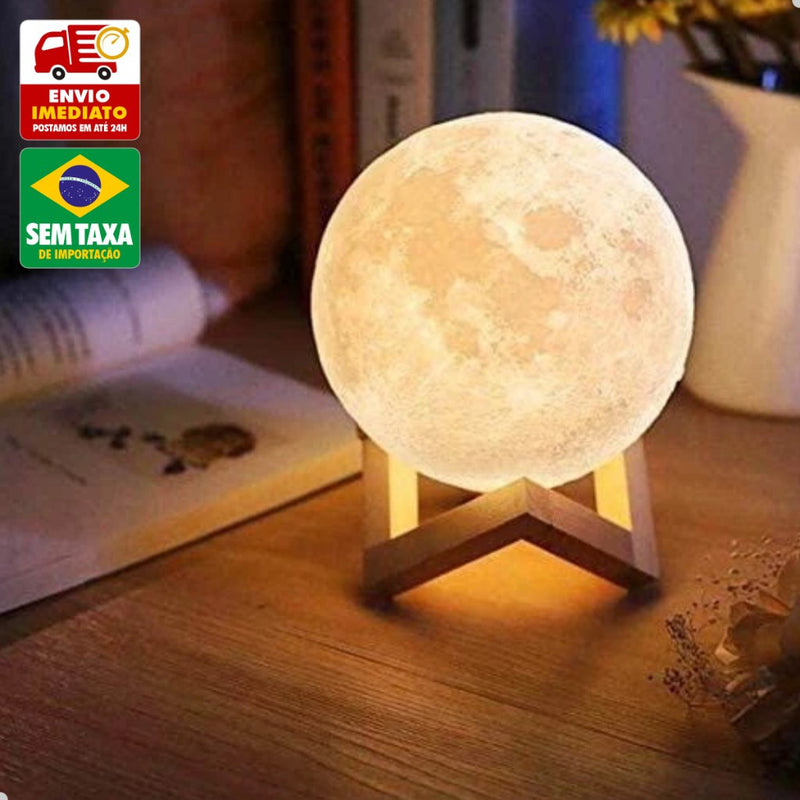 Luminária de Lua Cheia 3D LED Abajur Decoração