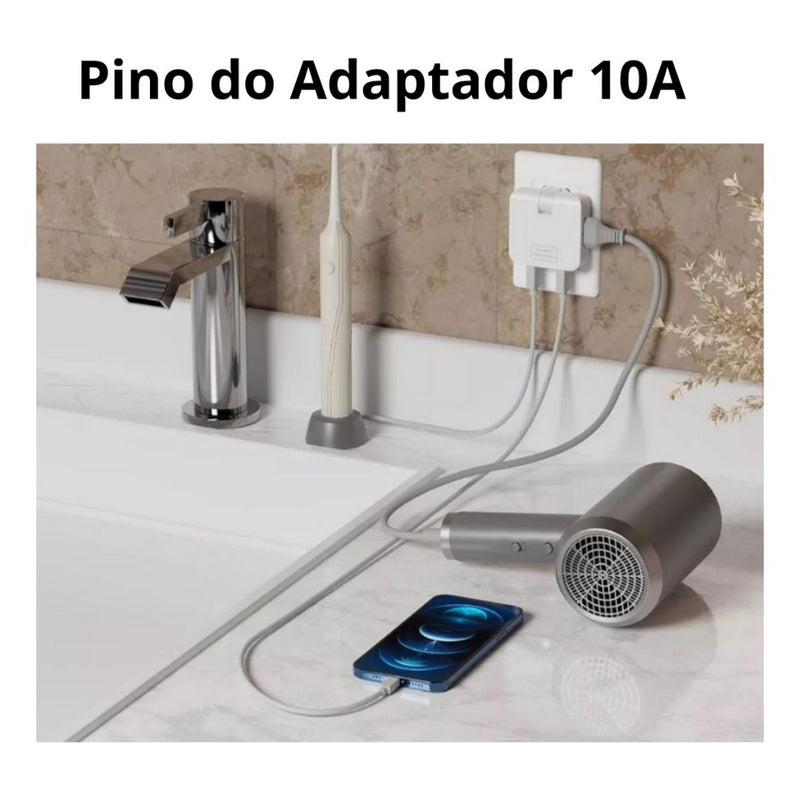 Adaptador Tomada Benjamin Articulado Dobrável Com 1 Entrada USB + 1 Entrada Tipo C Casa Escritório