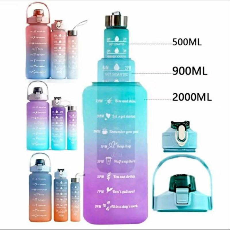 Kit 3 Garrafa Squeeze 2L+ 900ml +300ml com Adesivos Academia Escola Treino Antivazamento