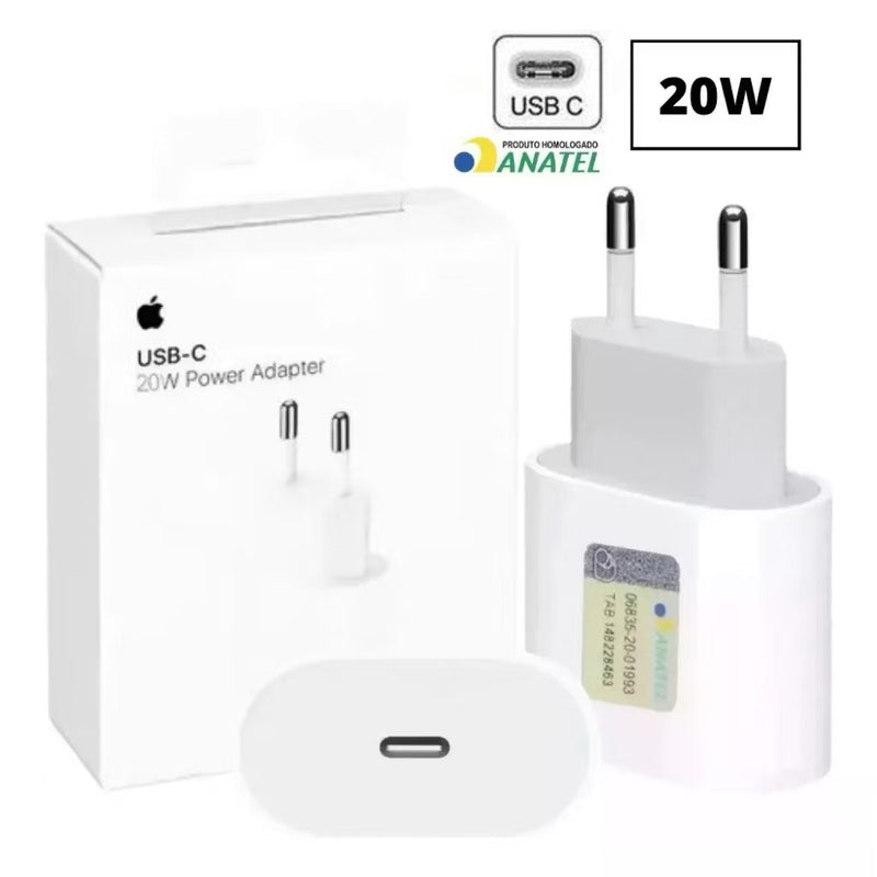 Carregador Turbo 20W USB-C para iPhone XR,11,12,13 Fonte com Carregamento Rápido