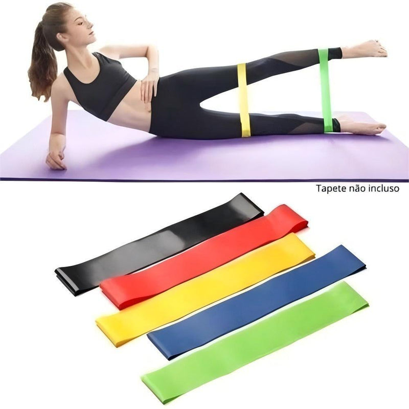 Faixas Elásticas Kit C5 para Exercícios Multifuncional Yoga Fisioterapia Treino e Academia