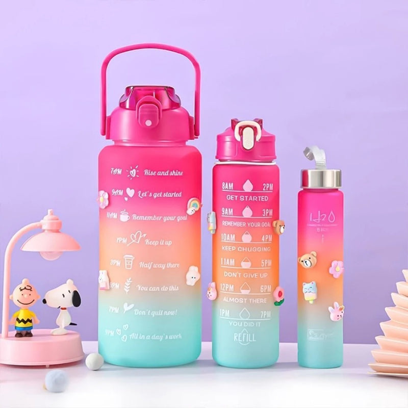 Kit 3 Garrafa Squeeze 2L+ 900ml +300ml com Adesivos Academia Escola Treino Antivazamento