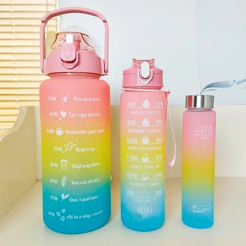 Kit 3 Garrafa Squeeze 2L+ 900ml +300ml com Adesivos Academia Escola Treino Antivazamento