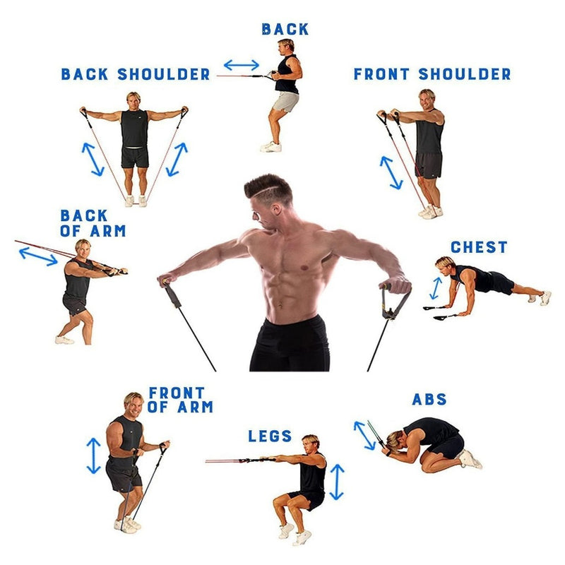 Kit Elástico Extensor 11 Itens Treino Intenso Funcional Musculação, Yoga, Pilates Academia