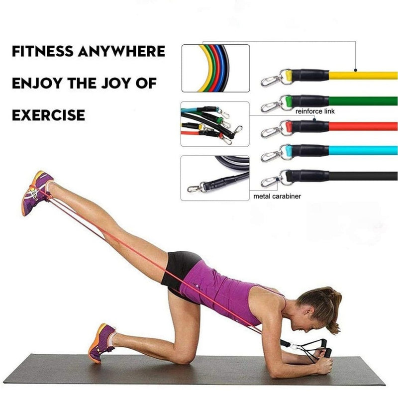 Kit Elástico Extensor 11 Itens Treino Intenso Funcional Musculação, Yoga, Pilates Academia