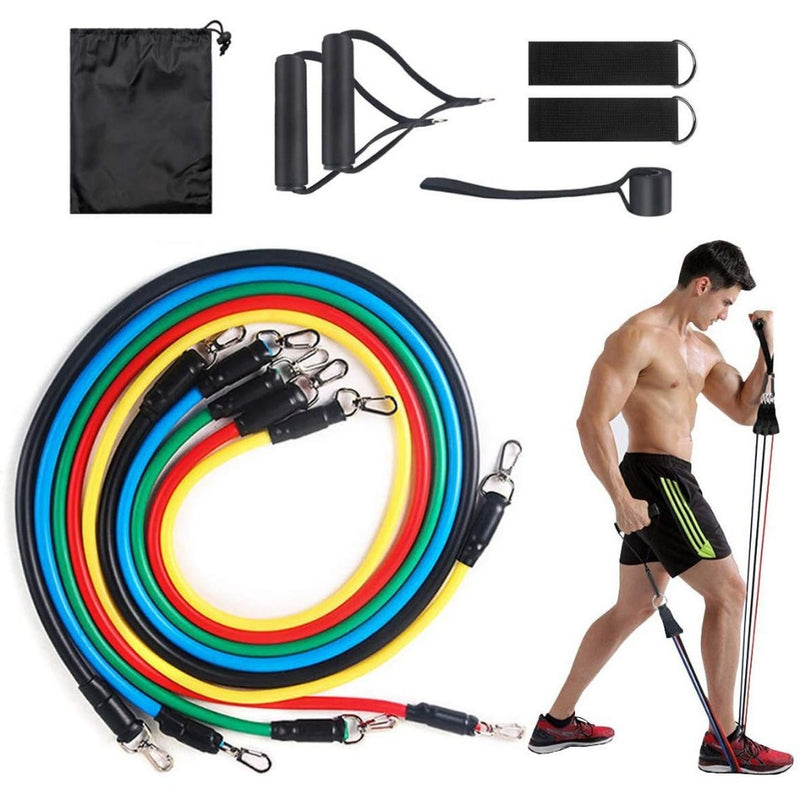 Kit Elástico Extensor 11 Itens Treino Intenso Funcional Musculação, Yoga, Pilates Academia