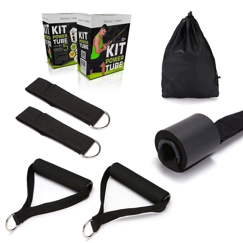 Kit Elástico Extensor 11 Itens Treino Intenso Funcional Musculação, Yoga, Pilates Academia