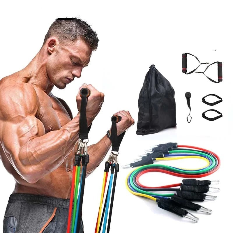 Kit Elástico Extensor 11 Itens Treino Intenso Funcional Musculação, Yoga, Pilates Academia
