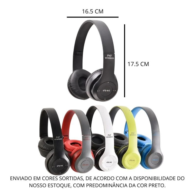 Headphone Fone Sem Fio P47 Bluetooth/AUX/FM Redução de Ruído Áudio Premium Conforto Presente